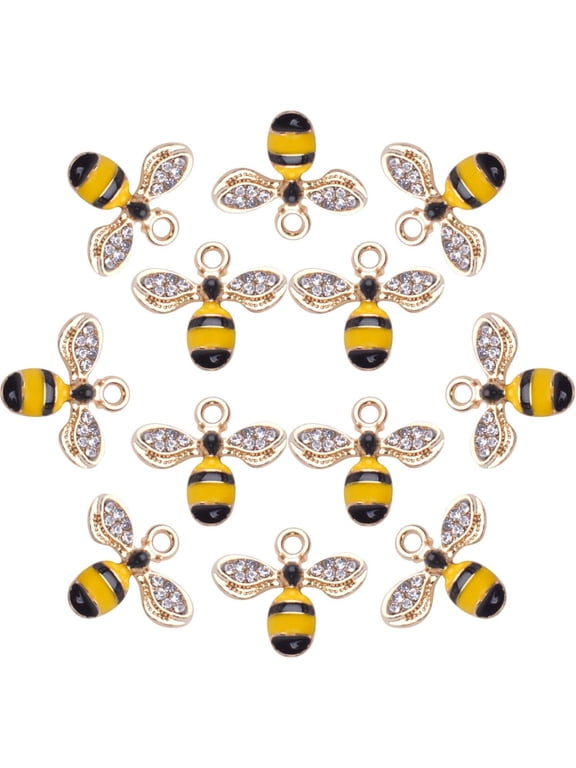 20pcs Enamel Yellow Bee Charms Rhinestone Honey Bee Pendant Charms Crafts Supplies for Jelwery Bracelet Making,Gold