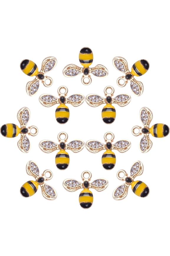 20pcs Enamel Yellow Bee Charms Rhinestone Honey Bee Pendant Charms Crafts Supplies for Jelwery Bracelet Making,Gold