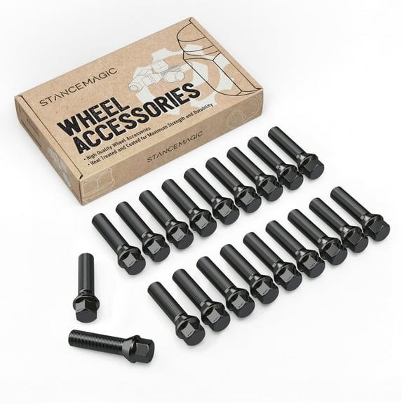 20pcs Extended Black Lug Bolts 14x1.25 (48mm Shank Length - Not OEM Length, Cone Seat) Compatible with BMW 228i 320i 328i 335i 428i 435i 528i 535i 535d 550i F10 F30 640i M3 M4 M5 M6 X3 X5