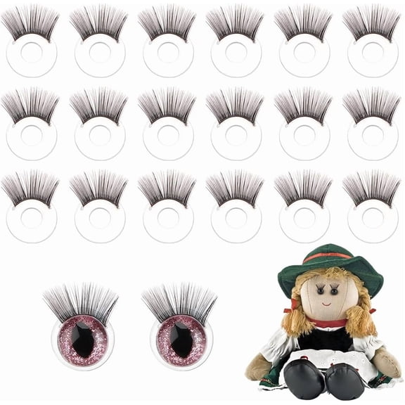 20pcs Eyelashes Safety Eyelashes 18mm Black Eye Accessory Crafts Eyelash Strips Plastic Stuffed Crochet Eye Lashes Eyelash Tray for DIY handcrafting