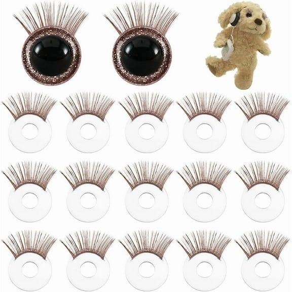 20pcs Eyelashes Safety Eyelashes Brown Eye Make Up Accessories Crafts Eyelashes Plastic Stuffed Crochet Eye Lashes for DIY Making