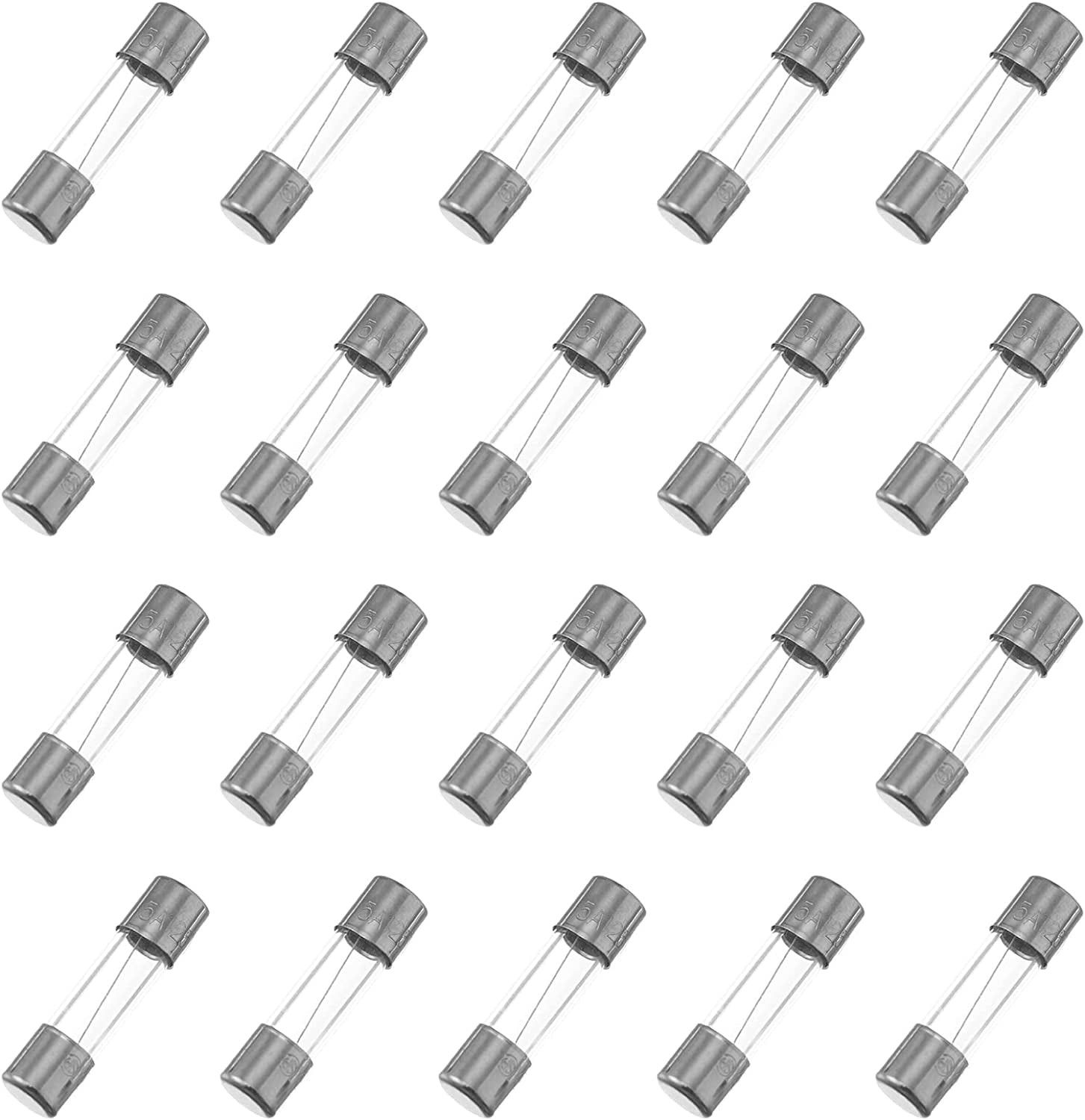 20pcs F5AL Christmas Light Fuses 5A 125V/5Amp 125Volt 5X 20mm/0.19 x 0.78 inch Glass Fuses Replacement for Outdoor C9 String Xmas Lights Fan.