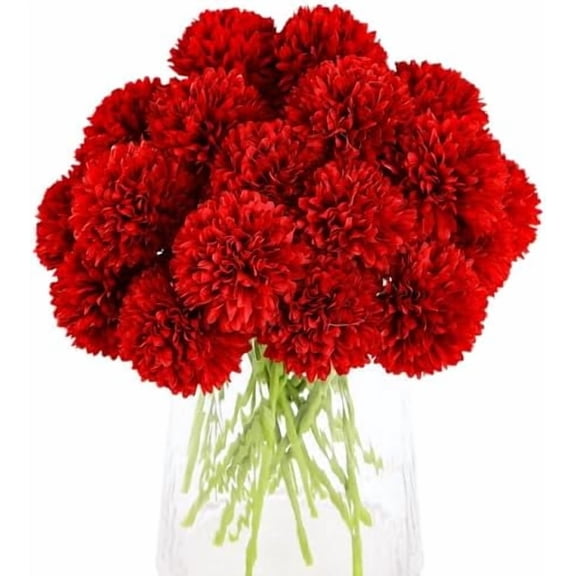 20pcs Fake Mums Flowers Artificial Silk Chrysanthemum Hydrangeas Ball for Wedding Arrangements Home Kitchen Party Table Centerpieces DIY Bouquets (Red)
