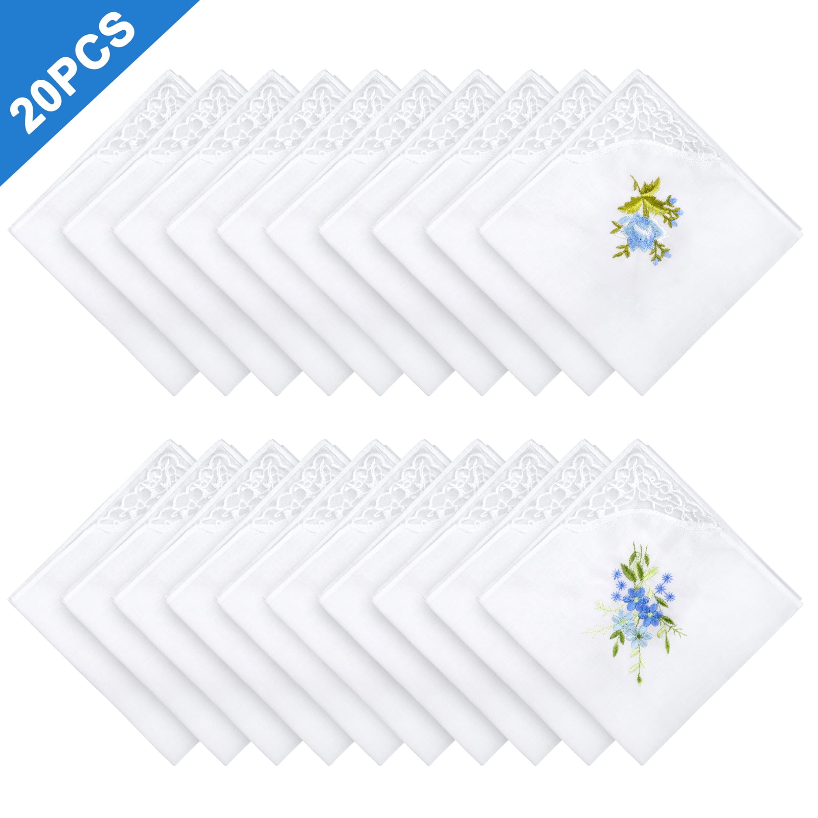 20pcs Floral Embroidered Handkerchiefs for Women, EEEkit 11''x11