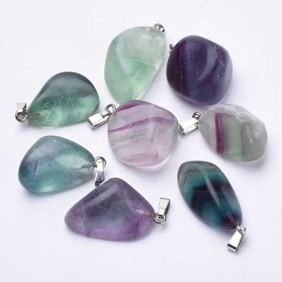 20pcs Fluorite Pendants with Tone Alloy Finding Nuggets 26~32x15~22x10~16mm Hole: 7x2mm