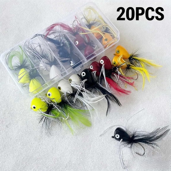 20pcs Fly Fishing Flies Assortment Poppers Jigs Lures,Water Fly Fishing, Popper Lures Kit ,Dry Wet Baits  Small Hooks for Anglers,Topwater Fishing Lures