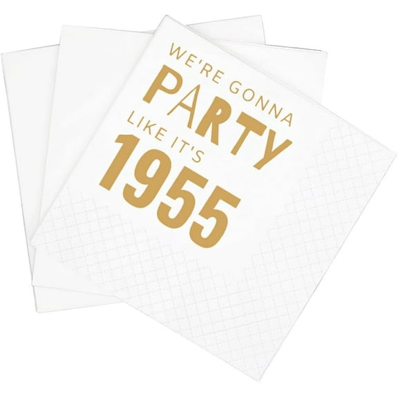 20pcs Funny 70th Birthday Cocktail Napkins, Gold We're Gonna Party Like It's 1955 Disposable Paper Beverage Cocktail Napkins for Women Her 70th Birthday Party, , 5x5" (1955 Gold) 5"x5"