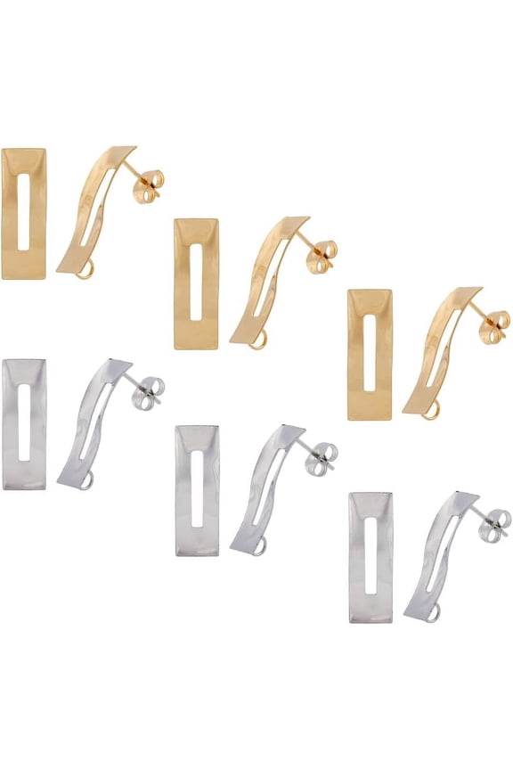 20pcs Geometric Earring Studs Twisted Rectangle Earring Stud Set Golden and Steel Color Earring Posts Stainless Steel Stud Earring for Jewelry Making Hole: 2.5mm Colorful