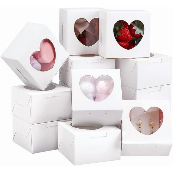 20pcs Gift Boxes with Heart Window 4x4x2.5inch Heart Cookies Boxes Kraft Paper Boxes for Party Favor Treats Present Packaging Box for Candy Bakery Soap Making