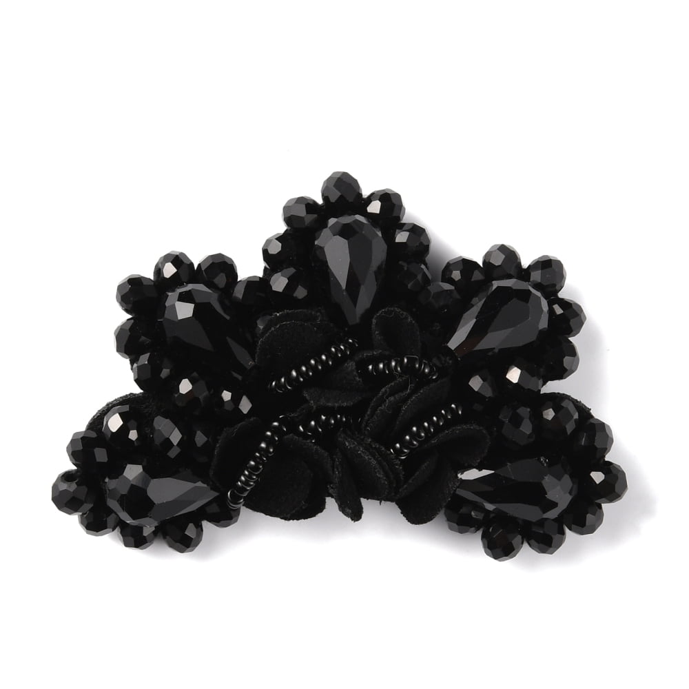 20pcs Glass Rhinestone Sew on Ornament Accessories with Felting Flower for Shoes Clothes bag Decoration Black 50x70x11mm
