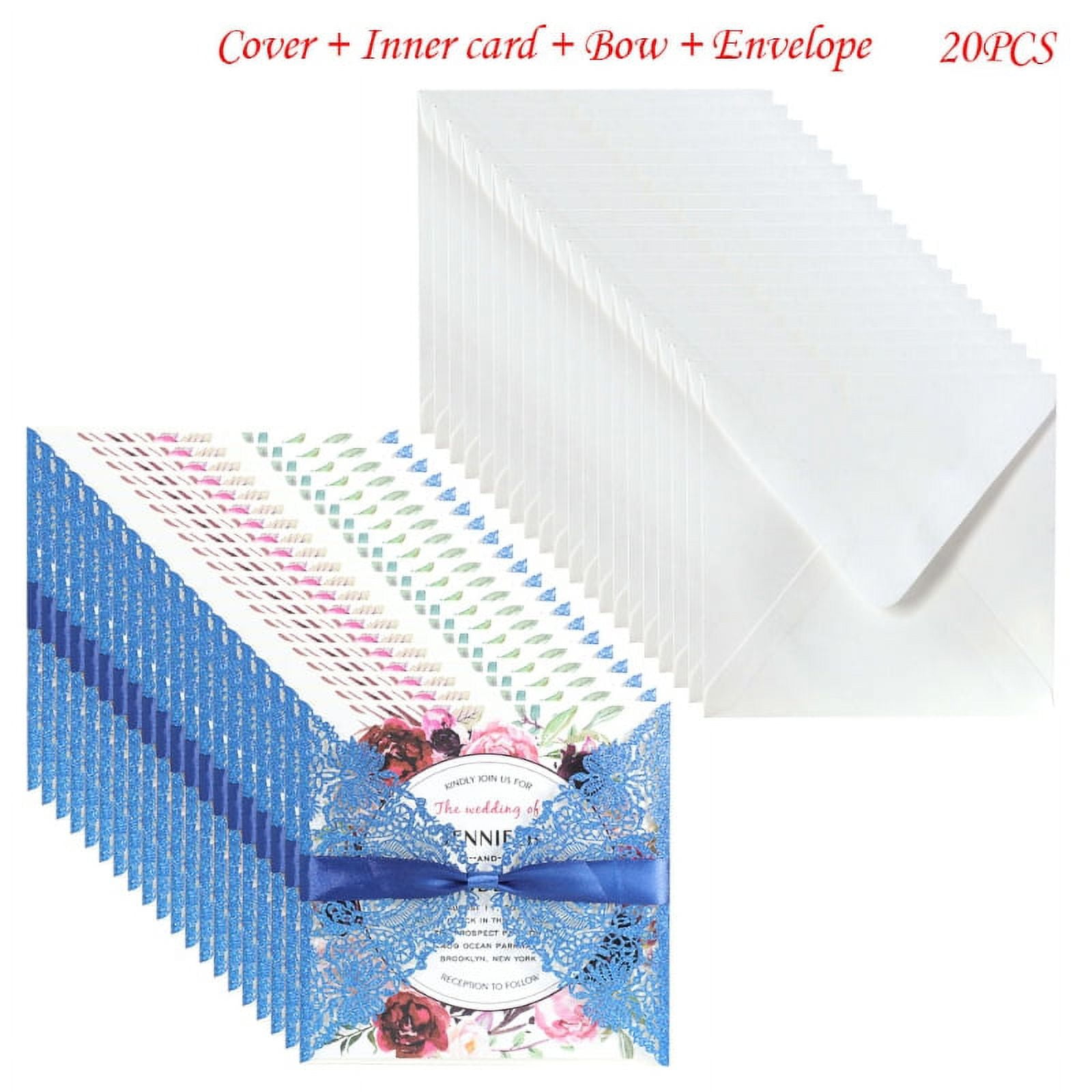20pcs Glitter Hollow Wedding Invitations Card with Envelopes Ribbon ...