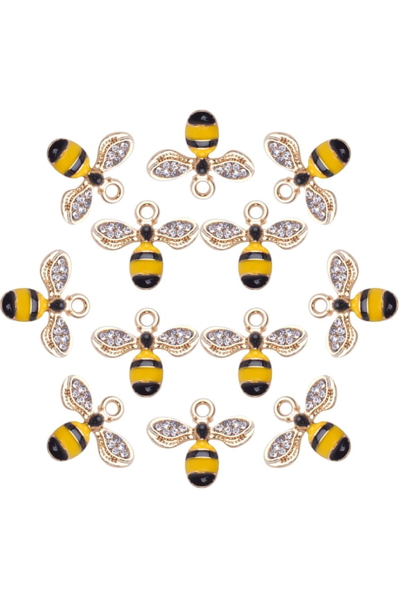 20pcs Gold,Enamel Yellow Bee Charms Rhinestone Honey Bee Pendant Charms Crafts Supplies for Jelwery Bracelet Making