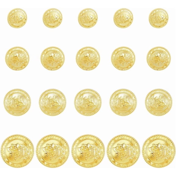 20pcs Gold Sailboat Button 4 Size Alloy Buttons Vintage Shank Buttons Flat Round with Ship Pattern Decor Buttons Clothing Accessories for Sewing Blazer Suits Sport Coat Uniform Jacket DIY