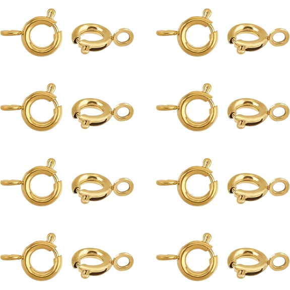 20pcs Golden Spring Ring Clasps Stainless Steel Spring Clasps Closed Ring Clasps Smooth Surface Clasp Connector Findings for Jewelry Making 9x6x1.8mm Hole 2mm diy
