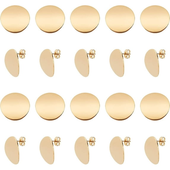20pcs Golden Stud Earring Findings with Loop Ear Nuts Flat Round Stainless Steel Earrings with Loop Stud Earring with Flat Plate for Earring Jewelry Making Pin 0.8mm