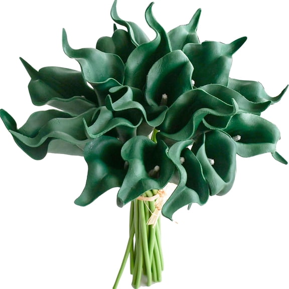 20pcs Green Artificial Calla Lily Silk Fake Flowers 13.5" for Mother's Day Easter Home Kitchen Wedding Decorations New Year Spring