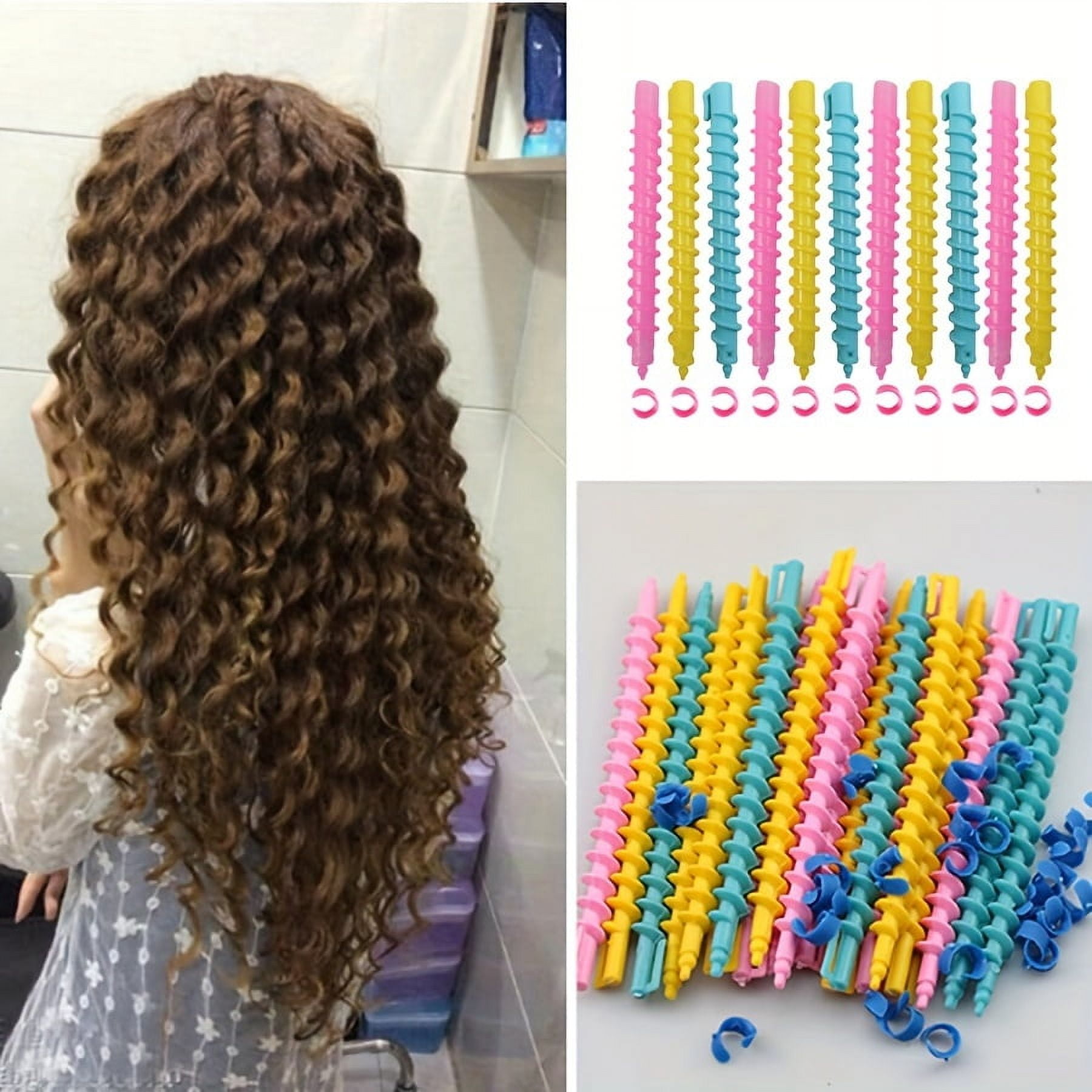 Spiral perm rods Size reference post (Yellow Rods on long hair) Yellow make  main image 4