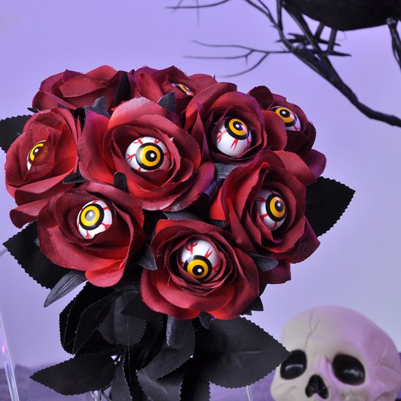 20pcs Halloween Artificial Roses Flowers Bouquet with Gothic Flowers Fake Realistic Roses Dead Flower for Party Arrangements Wedding Home Decor Costume DIY Project