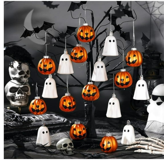 20pcs Halloween Ornaments Tree Decorations, Shatterproof Pumpkin Ghost Decorative Hanging Ball Ornaments Set for Tree Holiday Party Home Decor