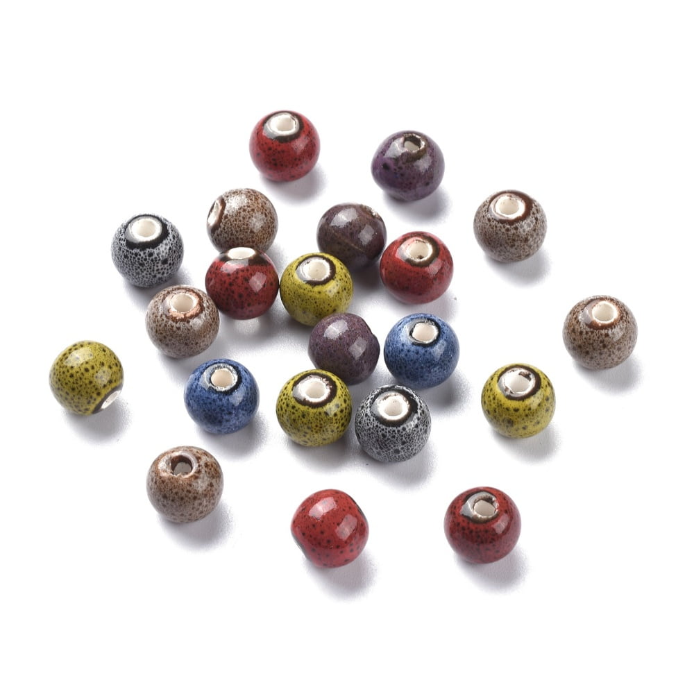20pcs Handmade Fancy Antique Glazed Porcelain Beads Round Mixed color