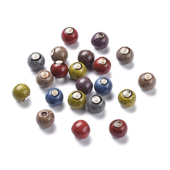 20pcs Handmade Fancy Antique Glazed Porcelain Beads Round Mixed color 10mm