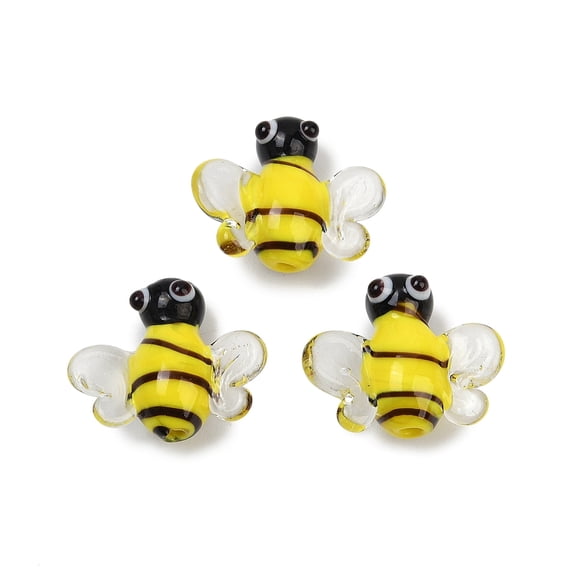 20pcs Handmade Lampwork Beads Bees Yellow 15.5~16.5x18.5~19x8mm Hole: 1.4mm