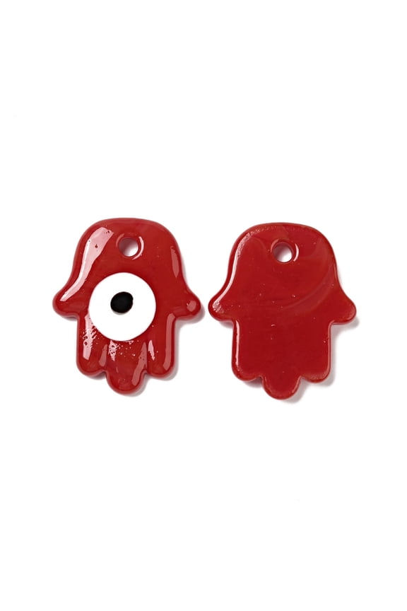 20pcs Handmade Lampwork Pendants Hamsa Hand/Hand of Miriam with Red 34.5~35x28.5~29x4.5~5mm Hole: 3.5mm