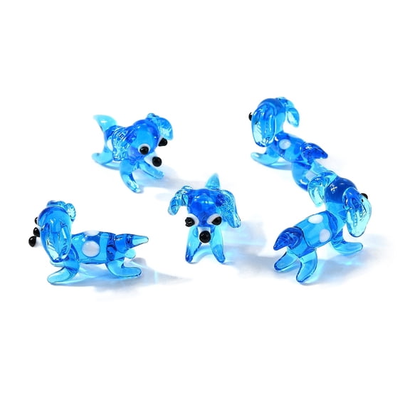 20pcs Handmade Lampwork Puppy Home Display Decorations 3D Beagle Dog Deep Sky Blue 25x16x17mm