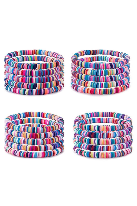 20pcs Handmade Polymer Clay Heishi SUrfer Stretch Bracelet set PReppy Bracelets for Women Colorful Inner Diameter: 2-1/8 inch(5.5cm)