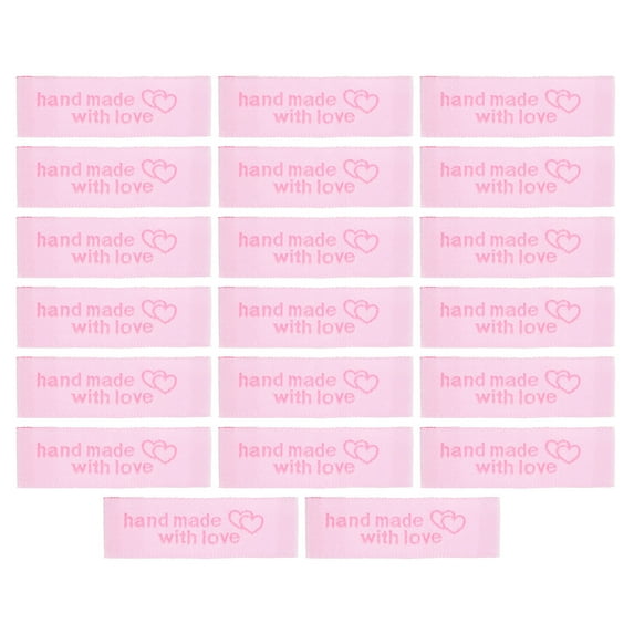 20pcs Handmade with Love Sewing Labels Embroidered Label Tags for Sew on Clothing Pink