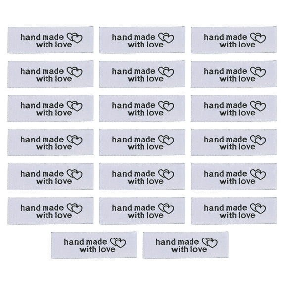 Uxcell 20pcs Handmade with Love Sewing Labels Embroidered Label Tags for Sew on Clothing Garment White