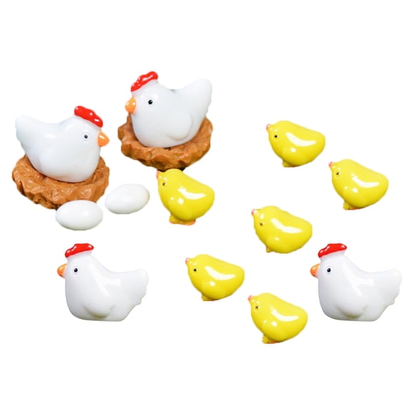 20pcs Hen Nest Chicken Figurine Set with Resin Craft Decor, Includes 6 White Eggs, 6 Chickens, 4 Nests for Garden & Home Display
