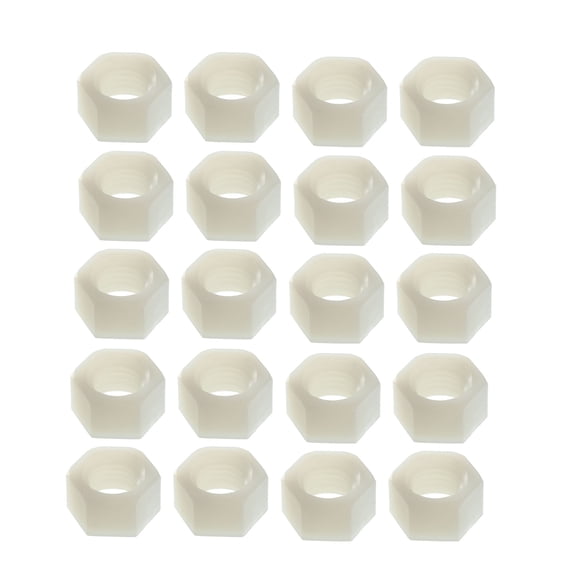20pcs Hex Nut, Metric M10x1.25mm Nylon Hexagon Nuts White