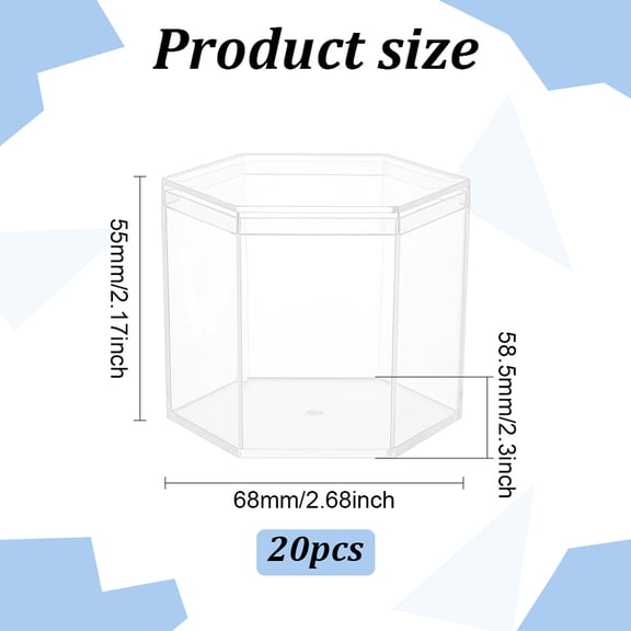 20pcs Hexagon Plastic Storage boxes with Hat Cover for Small Items Storage Clear 5.85x6.8x5.5cm
