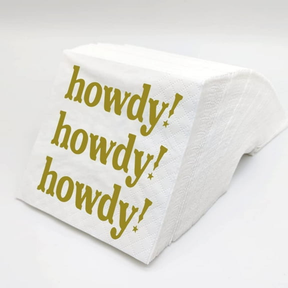 20pcs Howdy Cocktail Napkins, Howdy Paper Cocktail Napkins for Western Cowgirl Disco Last Rodeo Nashville Bachelorette Bridal Shower Table Decor | , 5x5" (Gold) 5"x5"