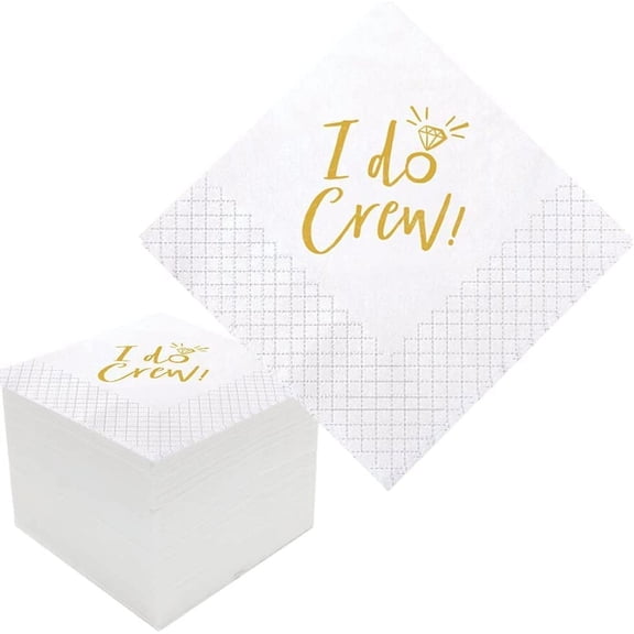 20pcs I Do Crew Cocktail Napkins, Gold I Do Crew Party Supplies Paper Napkins in Bulk for Rehearsal Dinner Bridal Shower Engagement Wedding Beverage Table Decorations | , 5x5 Inches 5"x5"