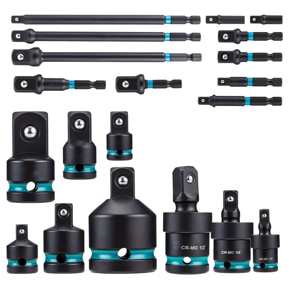 20pcs Impact Socket Adapter & Reducer Set - Cr-V/Cr-Mo Universal Joints/Extensions, XPE Foam Storage, Heavy-Duty for Automotive Repair & DIY Projects