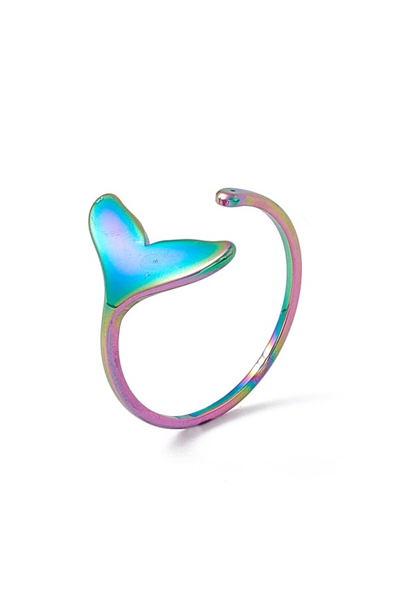 20pcs Ion Plating(IP) 201 Stainless Steel Whale Tail Shape Open Cuff Ring for Women Rainbow color Size 6 1/2(16.9mm)