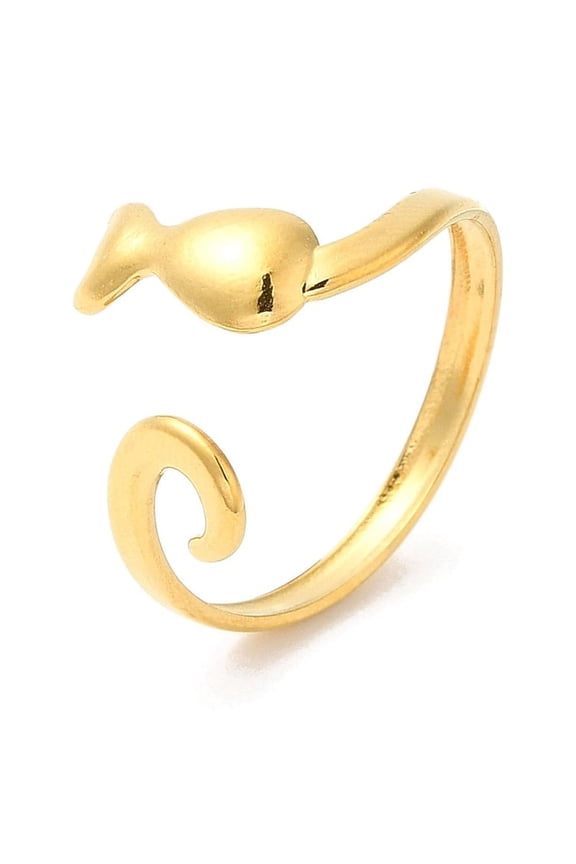 20pcs Ion Plating(IP) 304 Stainless Steel Cuff Finger Rings Cat Shaped Open Rings for Women Real 18K golden Plated Inner Diameter: 19mm