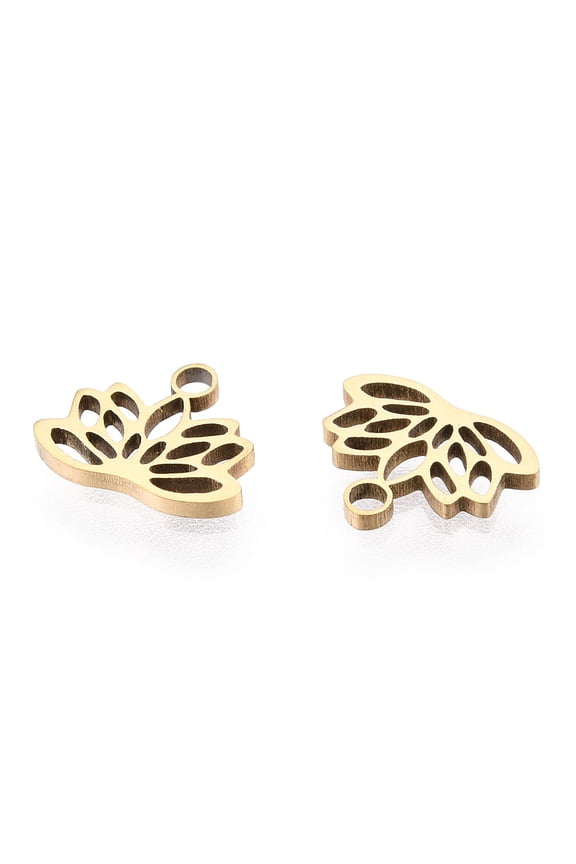 20pcs Ion Plating(IP) 304 Stainless Steel Lotus golden 7.5x9.5x1mm Hole: 1.4mm