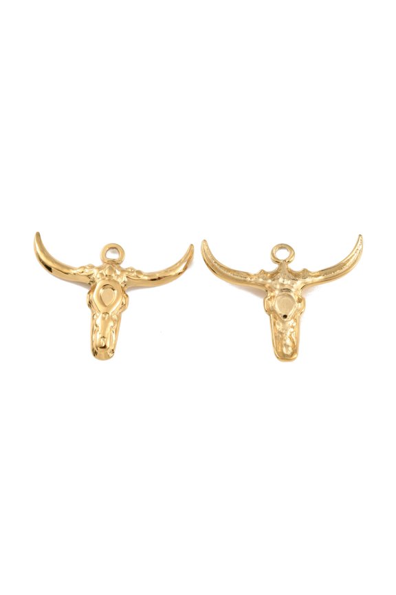 20pcs Ion Plating(IP) 304 Stainless Steel Settings for Enamel Cattle Shape golden 20.5x25x3mm Hole: 1.8mm
