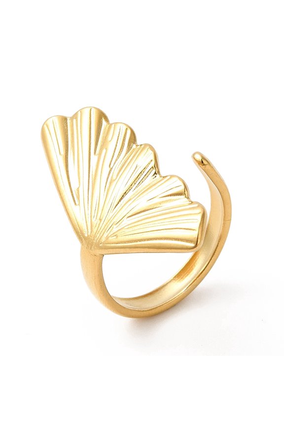 20pcs Ion Plating(IP) 304 Stainless Steel Shell Shape Open Cuff Ring for Women Real 18K golden Plated Size 6(16.5mm)