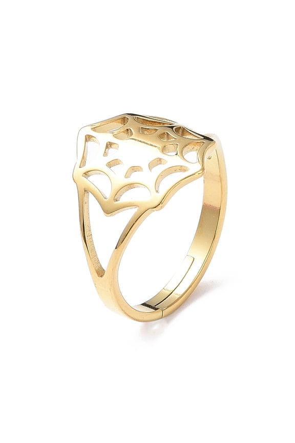 20pcs Ion Plating(IP) 304 Stainless Steel Spider Web Adjustable Rings for Women Golden Size 6 1/4(16.7mm)
