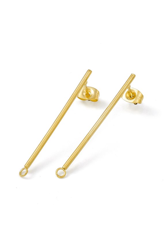 20pcs Ion Plating(IP) 304 Stainless Steel Stud Earrings Finding Column Bar with Horizontal Loop Golden 38x3mm Hole: 1.8mm Pin: 0.8mm