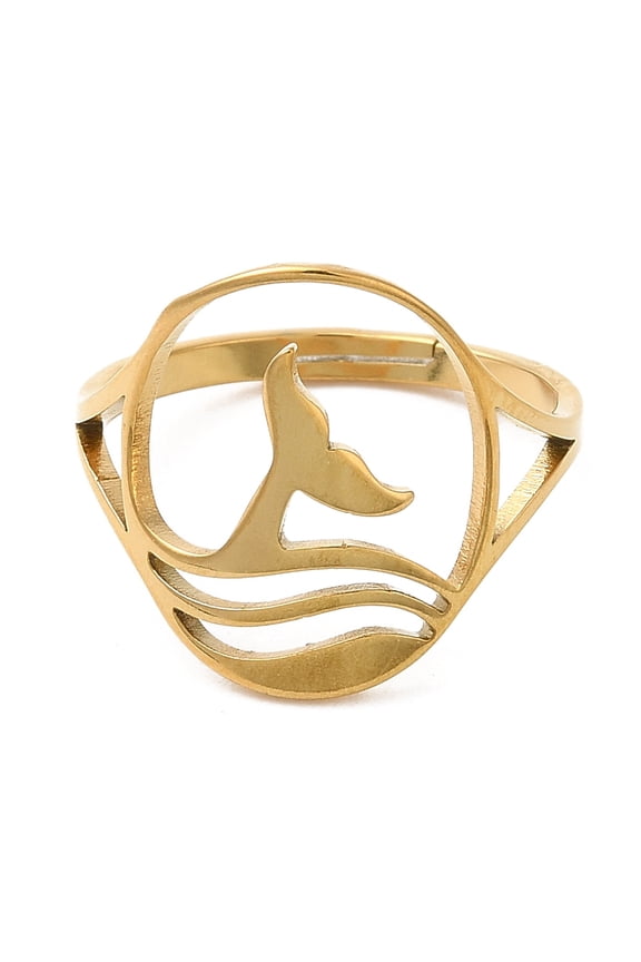 20pcs Ion Plating(IP) 304 Stainless Steel Whale Tail Adjustable Ring for Women golden Size 6(16.5mm)