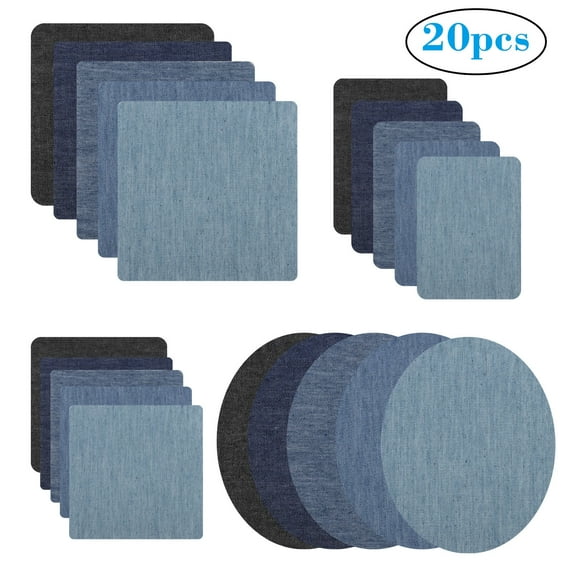 20pcs Iron On Denim Patches, No-Sew Denim Patches for Clothing Jeans, Assorted Cotton Repair Kit Great for DIY Sew on Patch for Jeans, 5 Assorted Colors