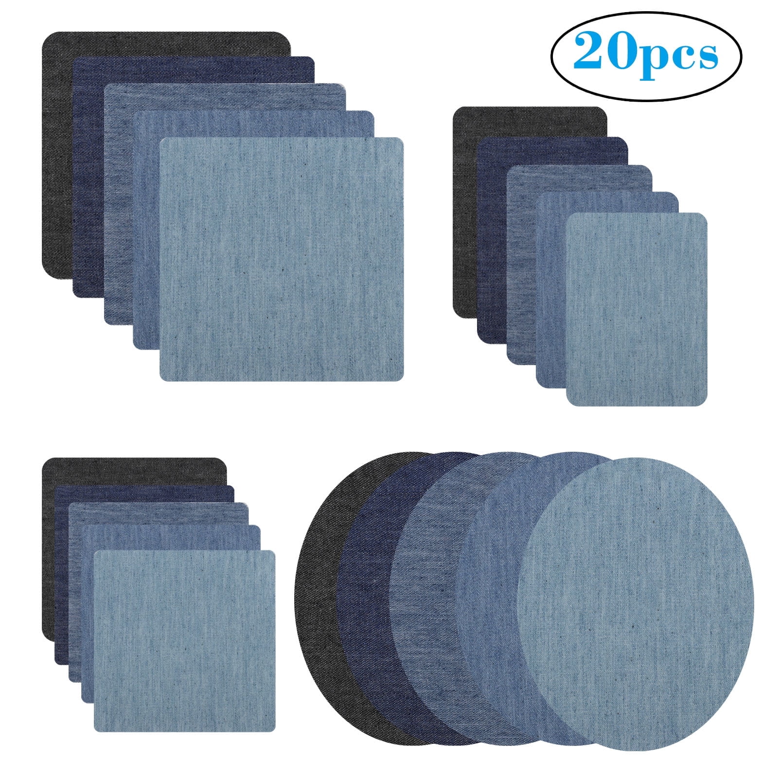 20pcs Iron On Denim Patches, EEEkit No-Sew Jeans Patches for Clothing, Adhesive Sewing Patches with 5 Assorted Colors