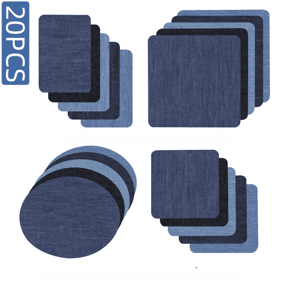 20pcs Iron On Denim Patches, No-Sew Adhesive Sewing Patches for Clothing Repair, 5 Assorted Colors, Washable Fabric Patches