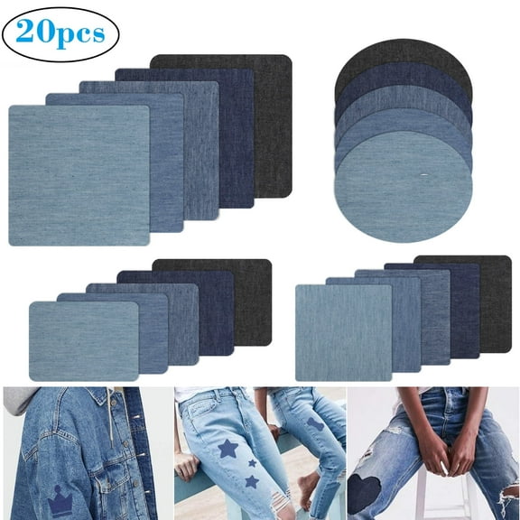 20pcs Iron on Patches, Clothes Patches Kit for Jacket and Jean, Dark Assorted Patches with 5 Colors, 4pcs Per Color, No Sewing Required, 4.9 x 3.7inch