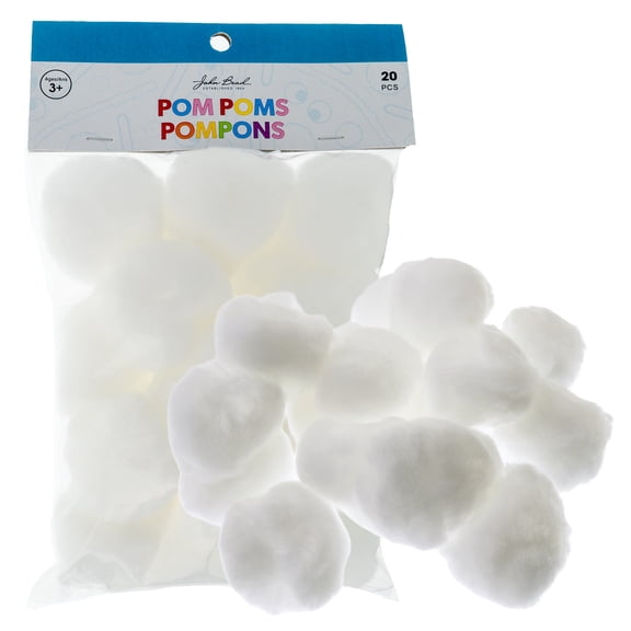 20pcs John Bead 2in White Round Pom Poms for Crafts DIY Art Creative School Projects Party Favors Decorations Supplies